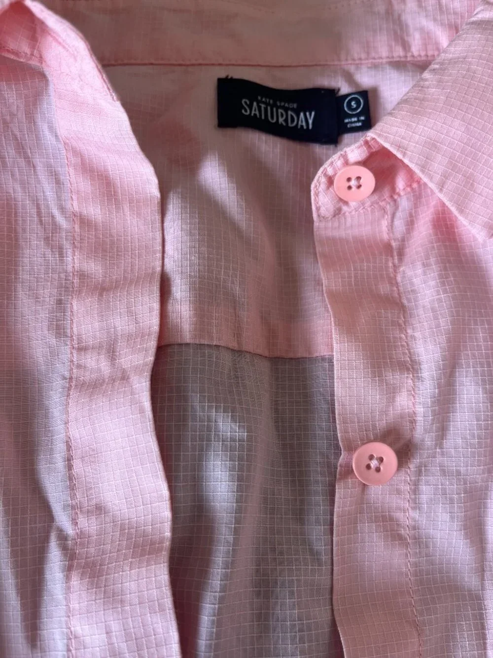 Kate Spade Saturday | Pastel Pink / Peach Grid Button-Down Shirt